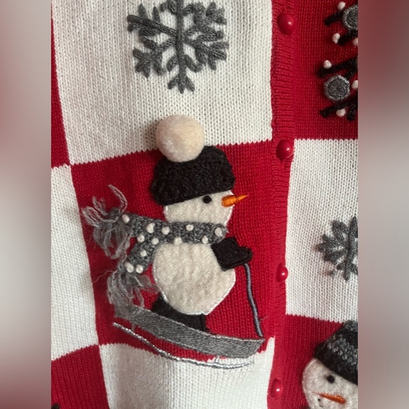 Vintage Marisa Christina Christmas Checkered Snowman Ramie holiday Sweater - Picture 3 of 11